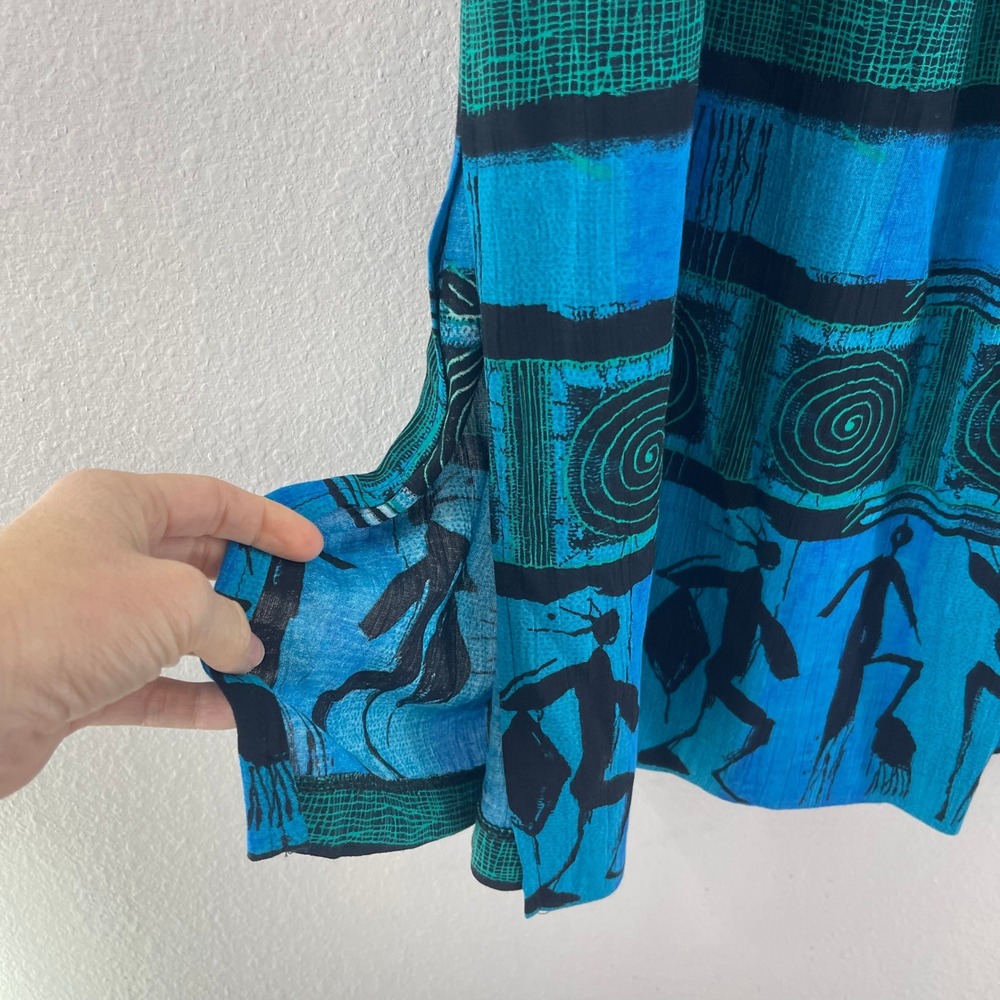 Vintage 90s Tribal Print Maxi Skirt African Dancer Boho Festival Drape Faux Wrap - Picture 4 of 11